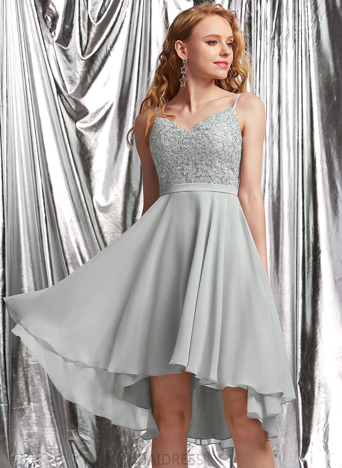 With Asymmetrical V-neck A-Line Chiffon Beading Emilee Prom Dresses