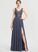 V-neck A-Line Front Beading Chiffon Sequins Prom Dresses With Floor-Length Sahna Split