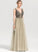 Destinee Beading Floor-Length V-neck Front A-Line With Split Prom Dresses Tulle Sequins