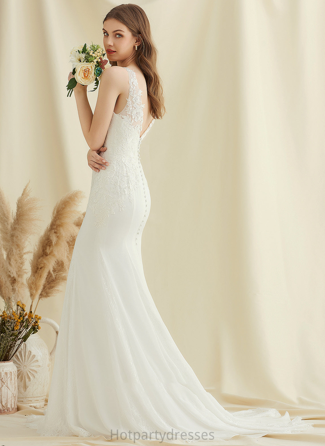 Lace Court Chiffon Wedding Dresses Trumpet/Mermaid Brenda Train Dress Wedding V-neck
