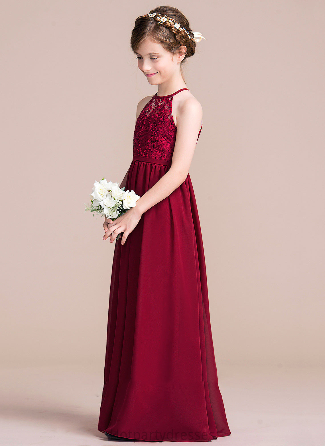Scoop A-Line Neck Chiffon Floor-Length Junior Bridesmaid Dresses Hana