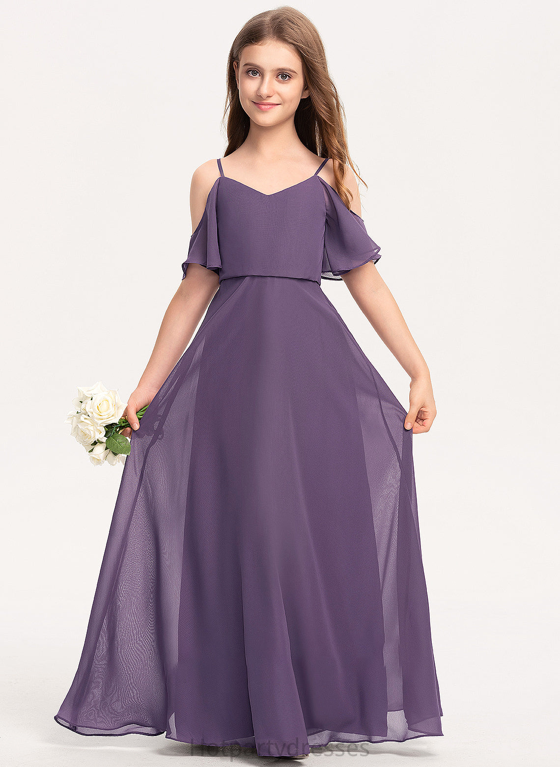 A-Line Chiffon Mayra Junior Bridesmaid Dresses Floor-Length V-neck