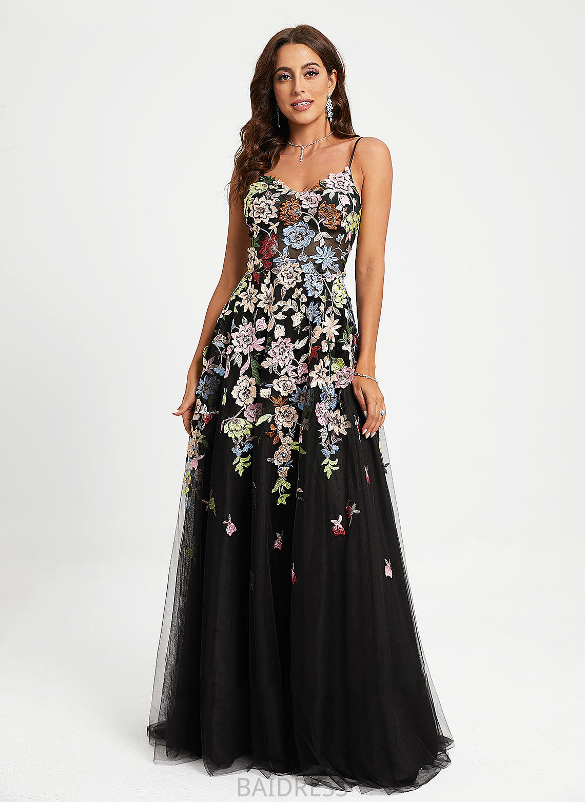 Ball-Gown/Princess Prom Dresses Sweep V-neck Train With Lace Kristin Tulle