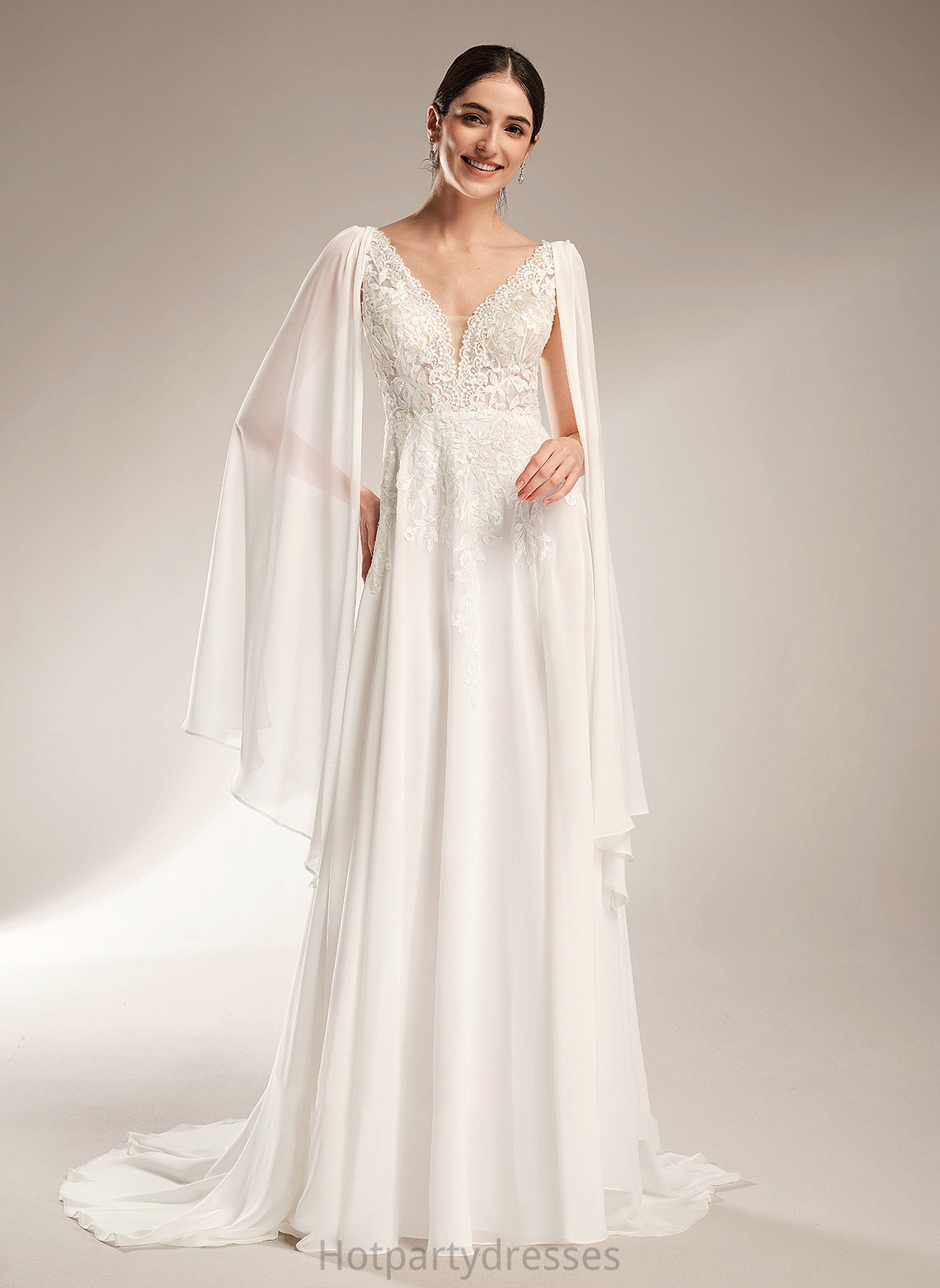 Nina A-Line Wedding Court Dress V-neck Wedding Dresses Train Sequins With