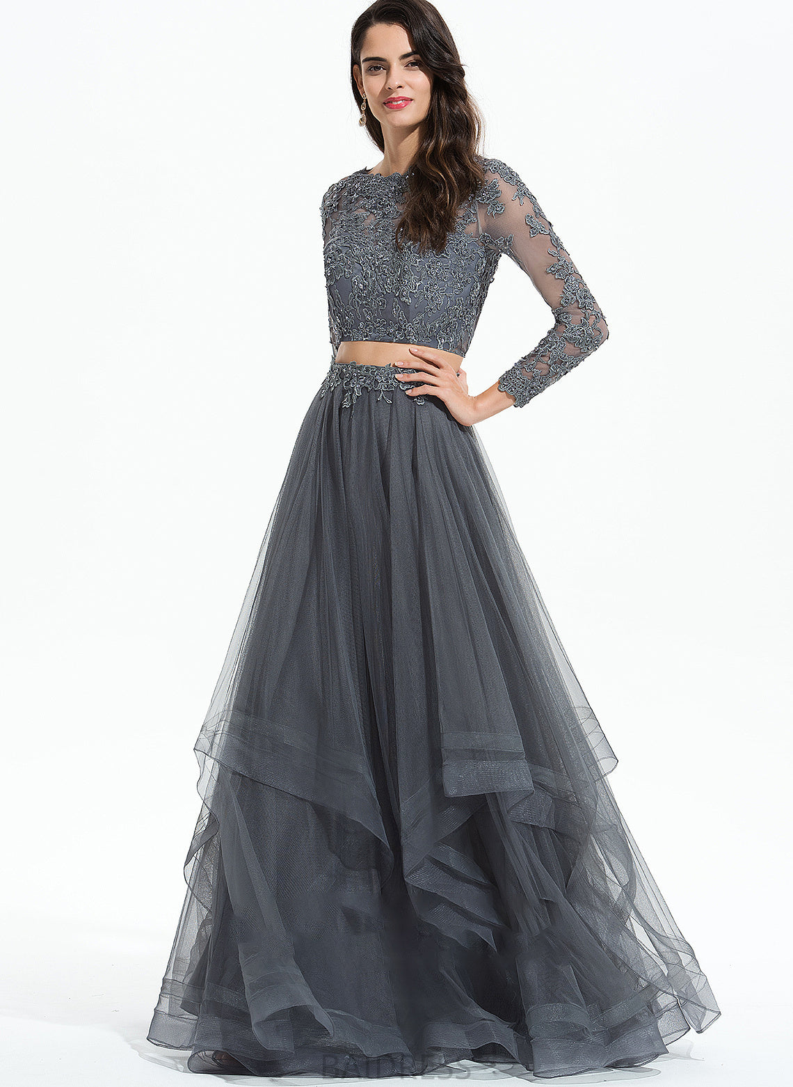 Prom Dresses Neck Tulle Sequins Floor-Length Beading With Scoop Ball-Gown/Princess Ashly