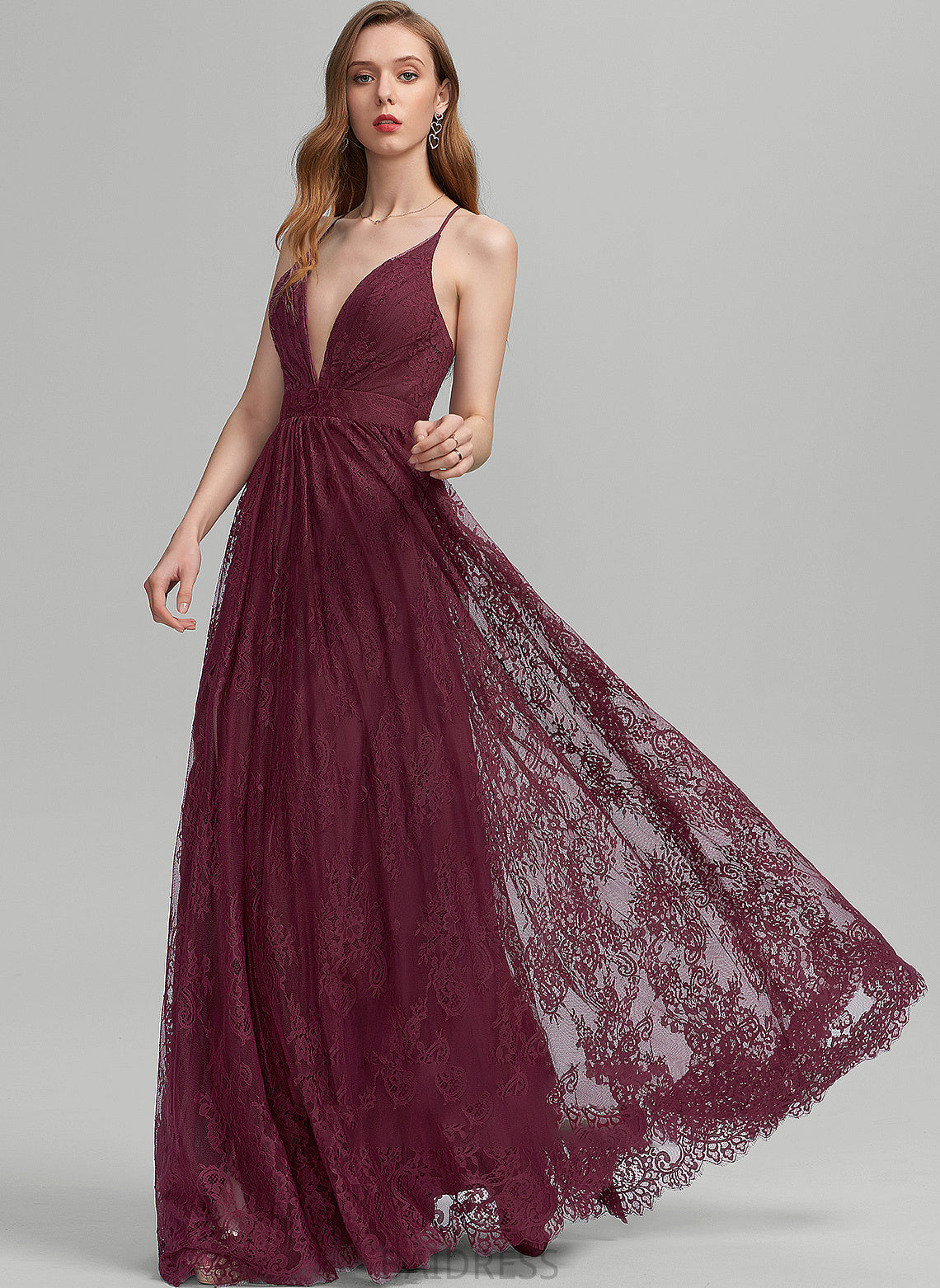 Jaylah A-Line Front V-neck Lace With Split Prom Dresses Floor-Length