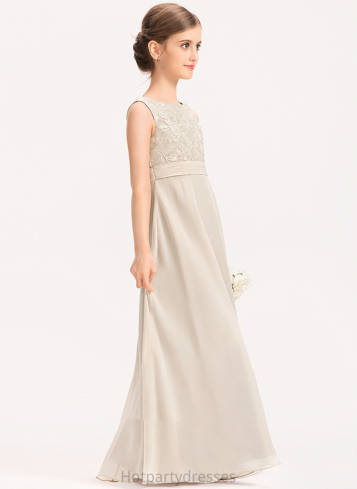 Chiffon Aubrie Neck With Scoop Floor-Length Ruffle Junior Bridesmaid Dresses Lace A-Line