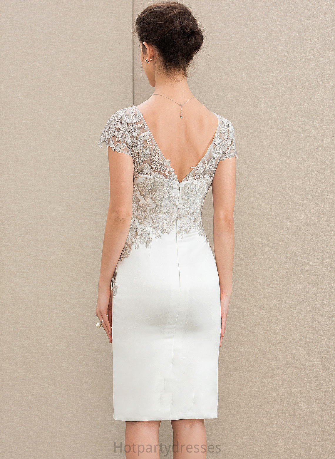Knee-Length Dress Wedding Dresses Lace Sheath/Column Naomi Satin V-neck Wedding
