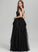Tulle With V-neck Ball-Gown/Princess Floor-Length Leyla Prom Dresses Feather Sequins