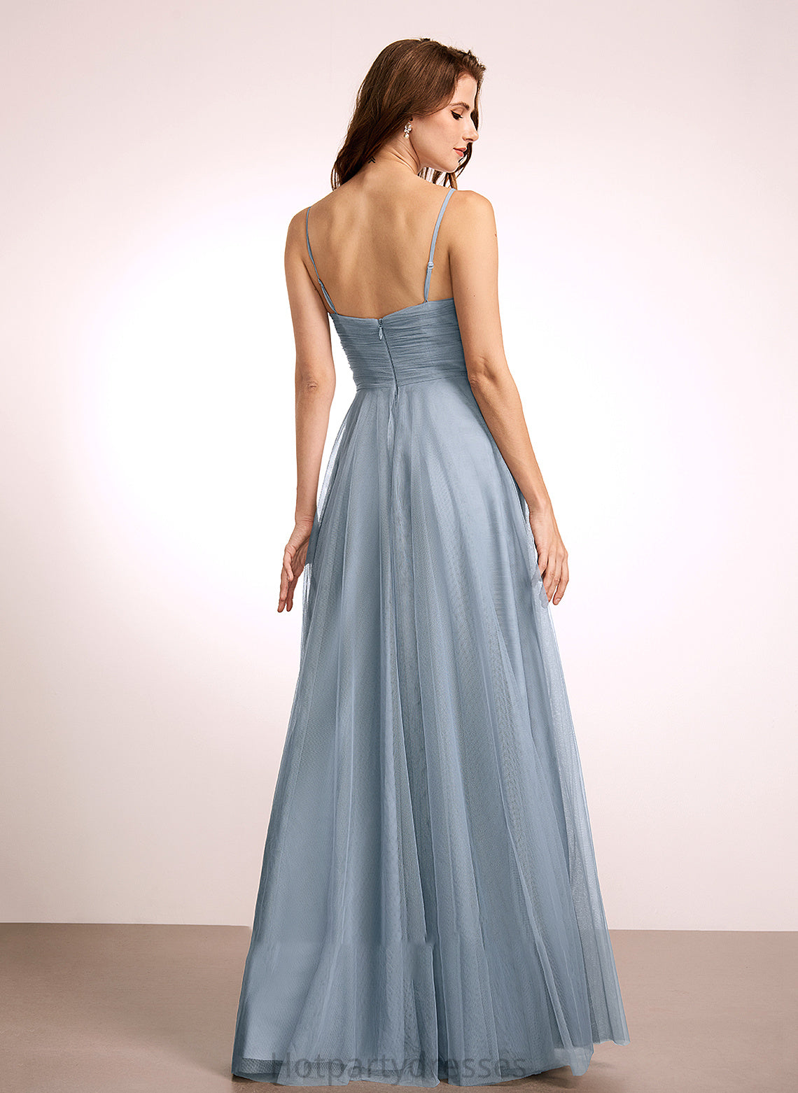 A-Line Length Silhouette V-neck Fabric Embellishment Lace Floor-Length Neckline Marisa Spaghetti Staps Natural Waist Bridesmaid Dresses