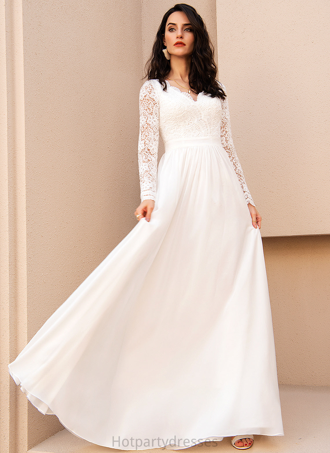 Chiffon With A-Line Floor-Length Janiya Wedding Dresses Lace Dress Wedding V-neck