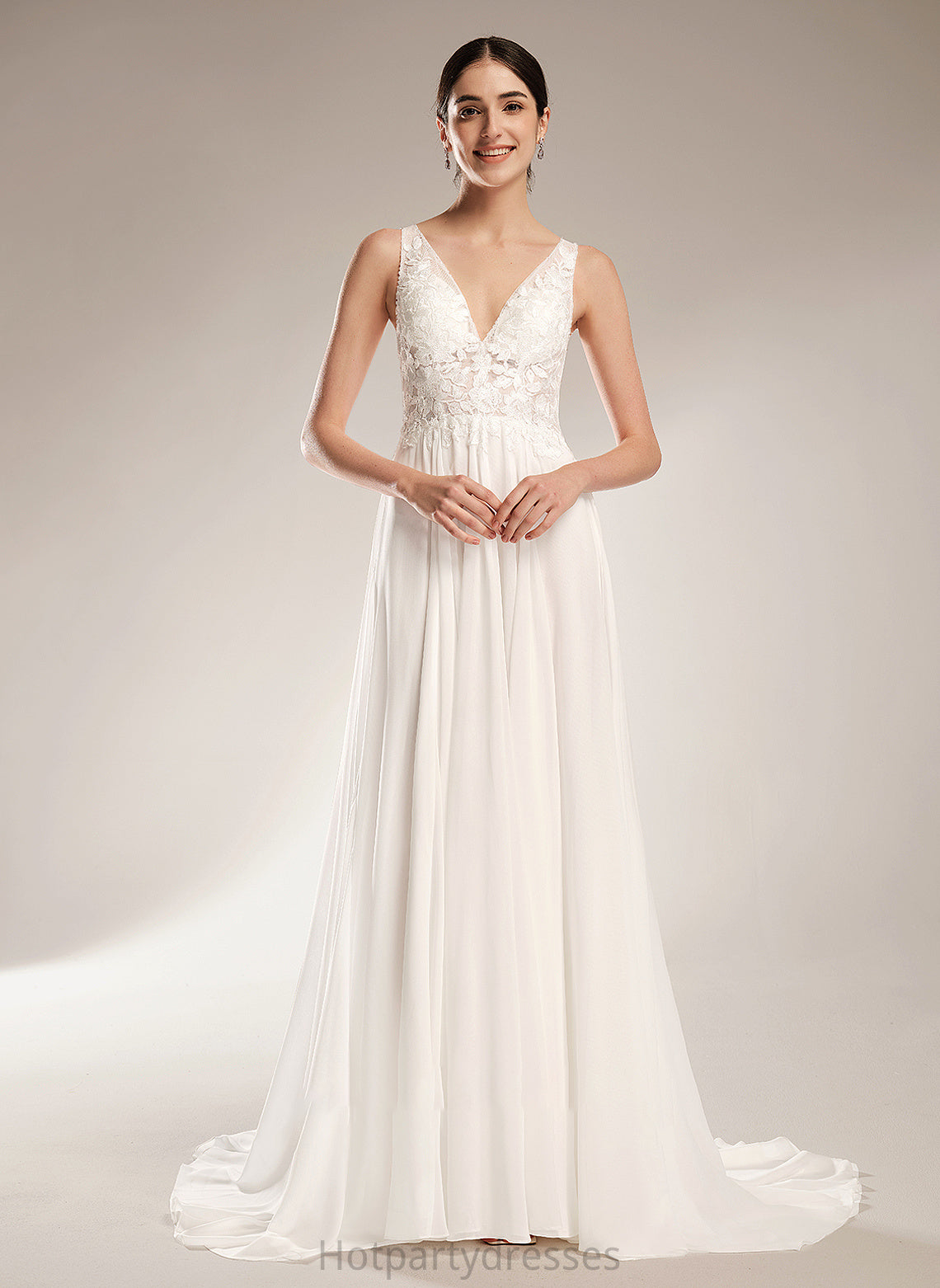 Callie A-Line Beading Sequins Wedding Train Court Dress With V-neck Wedding Dresses