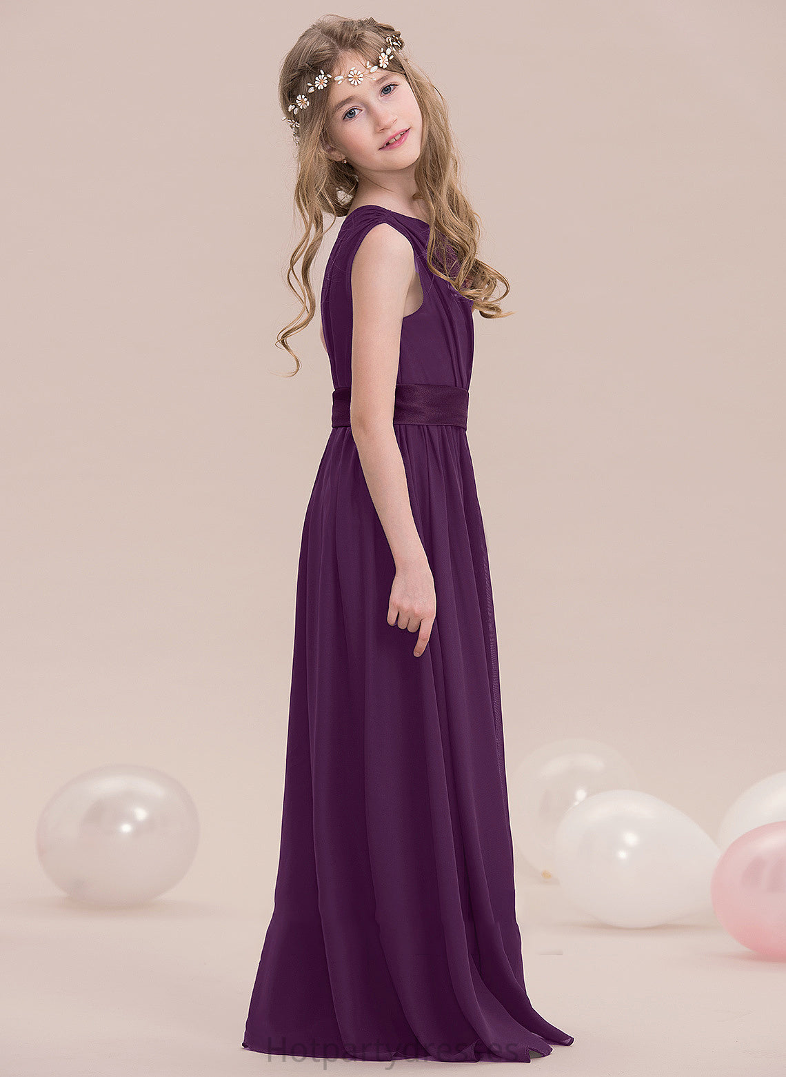 Ruffle Libby A-Line Chiffon With Floor-Length Junior Bridesmaid Dresses One-Shoulder