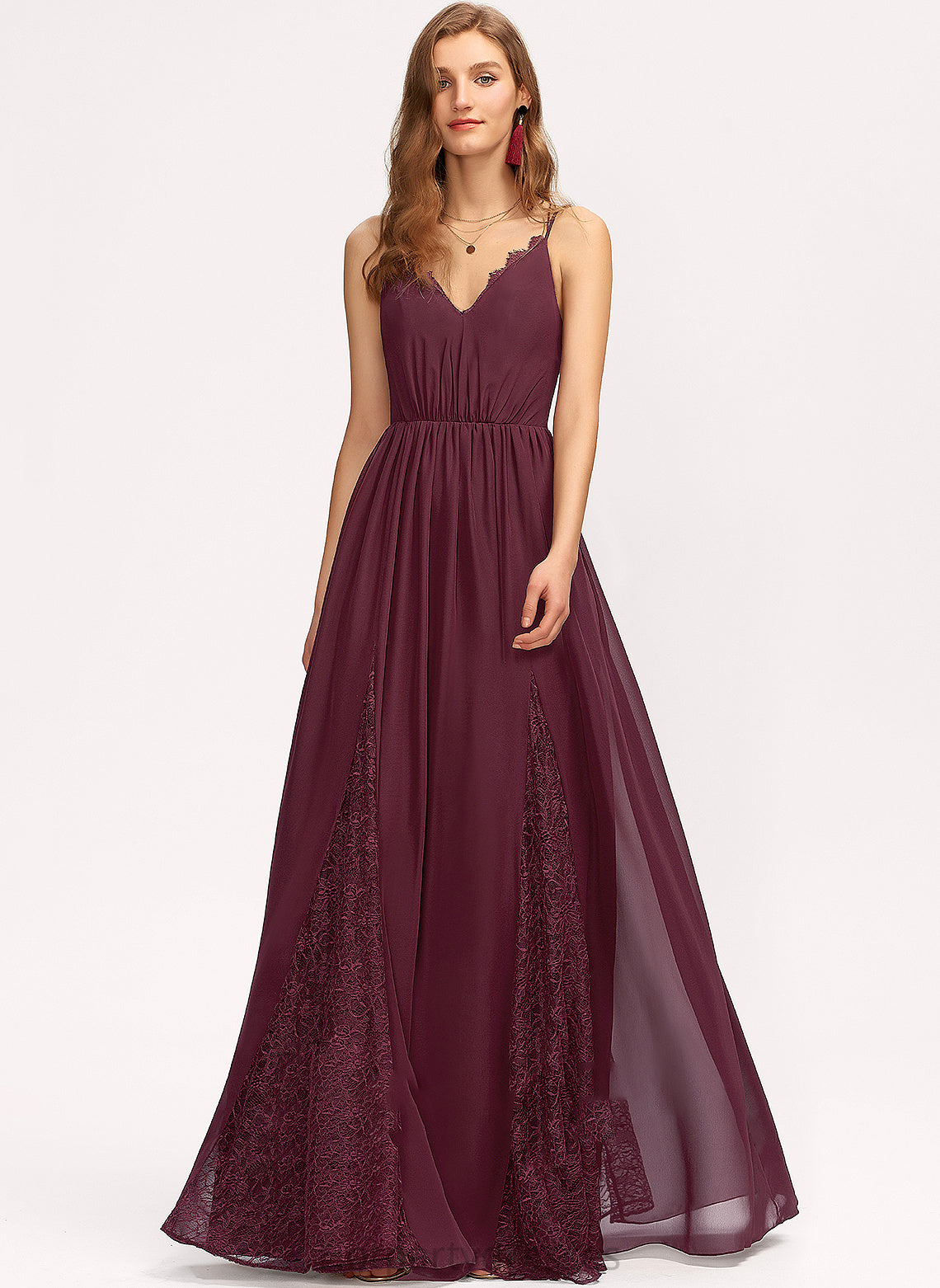 Fabric Lace Length A-Line V-neck Silhouette Straps Neckline Floor-Length Asia Short Sleeves Natural Waist Bridesmaid Dresses