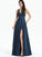 With Front A-Line Prom Dresses V-neck Lace Satin Sequins Pockets Split Floor-Length India