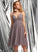 V-neck Prom Dresses Beading Knee-Length With A-Line Sequins Cherish Tulle