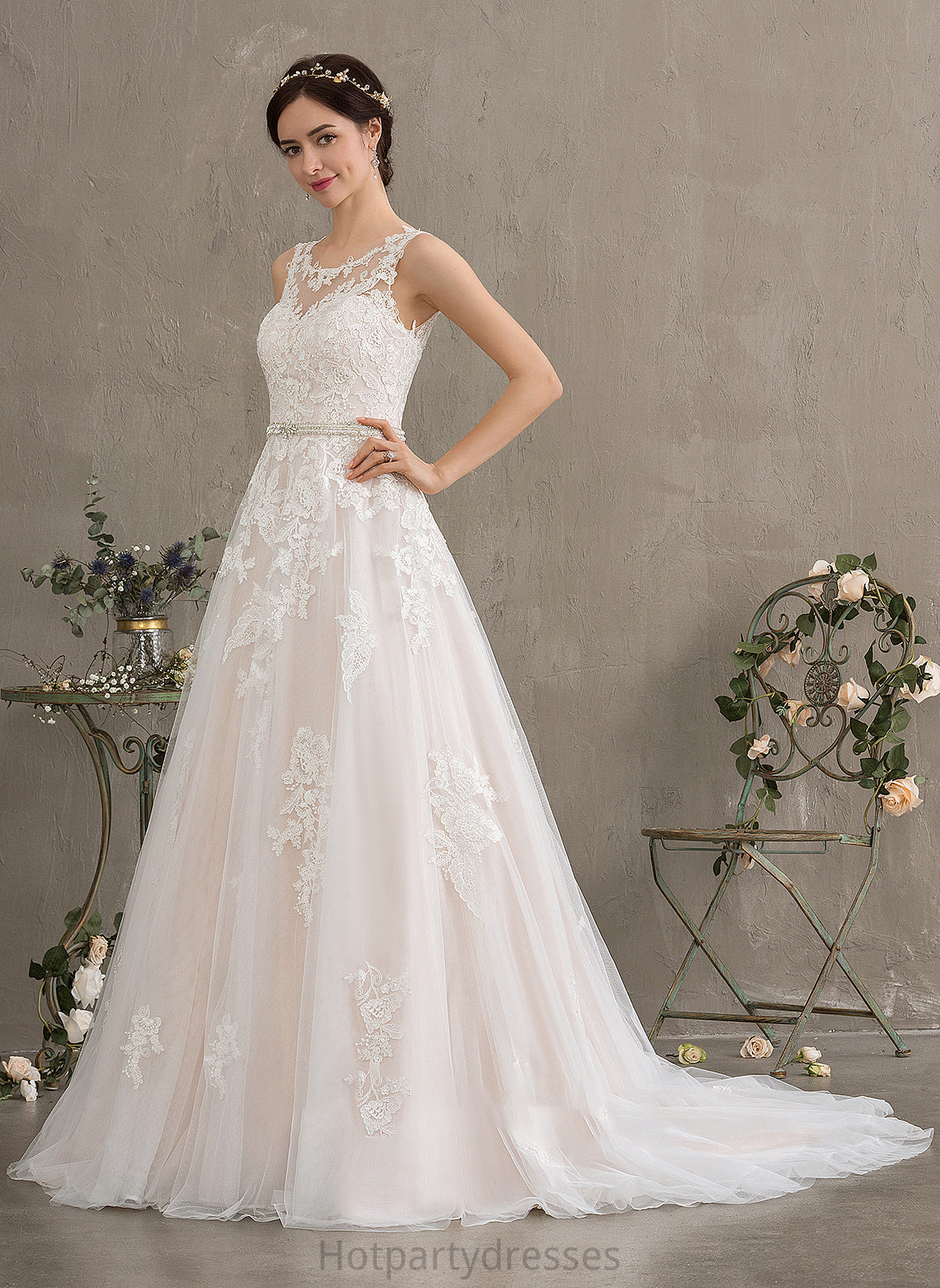 Ball-Gown/Princess Wedding Dresses Wedding Zoey Court Beading Tulle Train Dress Scoop With Sequins Neck