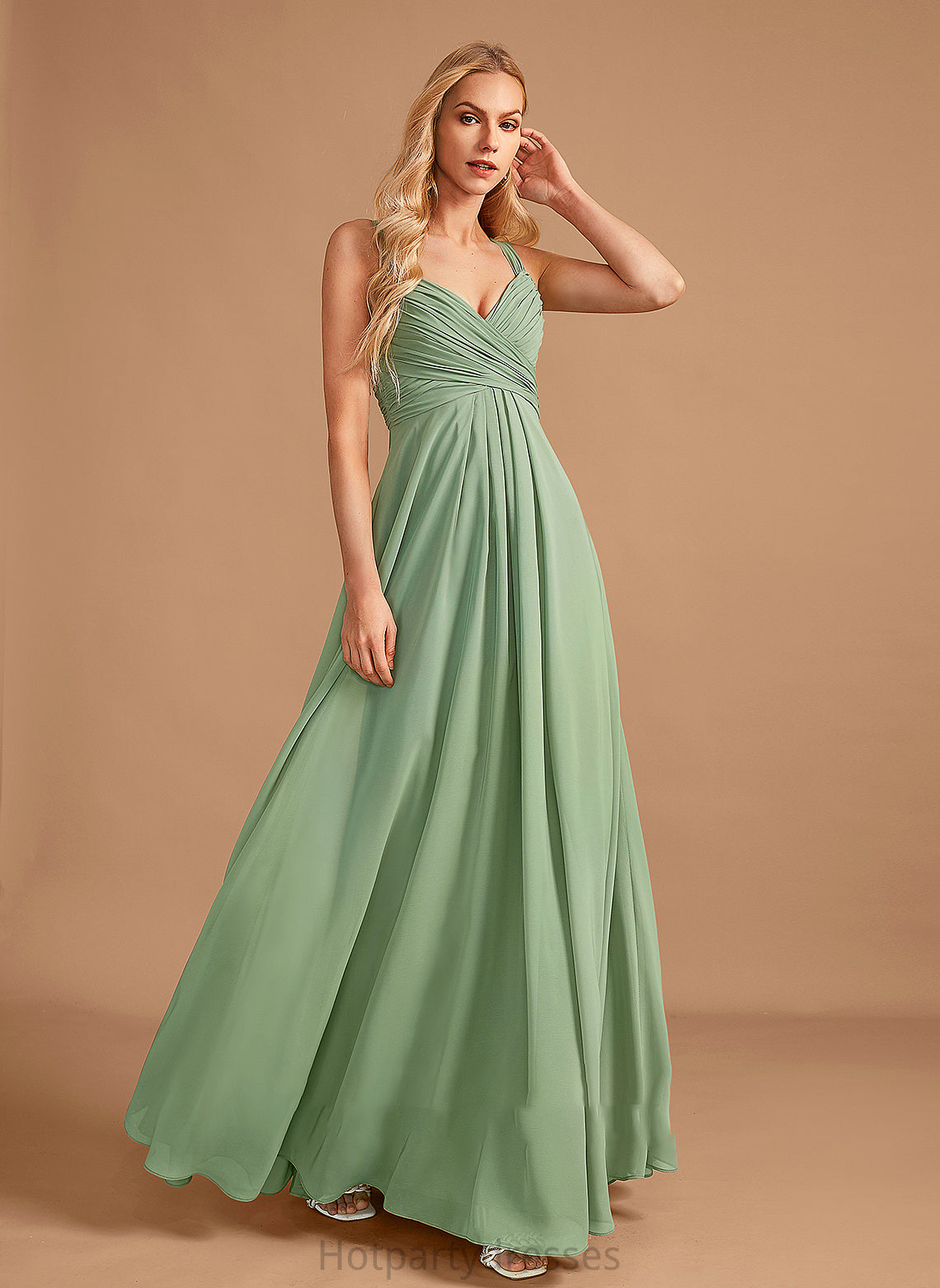A-Line Floor-Length Silhouette Neckline Embellishment V-neck Fabric Ruffle Length Marisol A-Line/Princess Floor Length Bridesmaid Dresses