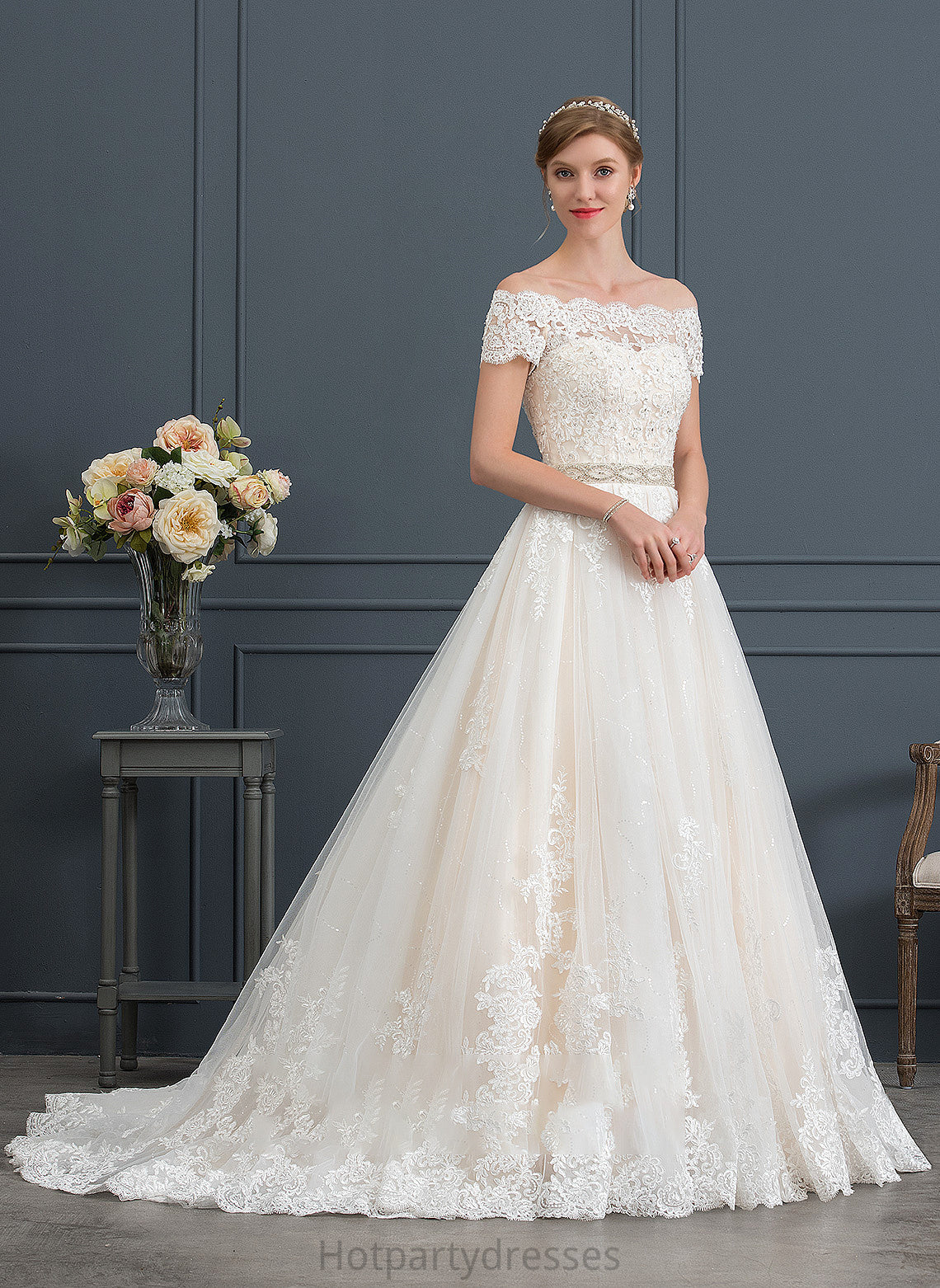 Court Wedding Sequins Ball-Gown/Princess Beading Amiya With Dress Tulle Wedding Dresses Train