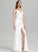 Sweep Wedding Bow(s) Wedding Dresses V-neck Peyton Split Stretch Dress Front With Crepe Sheath/Column Train