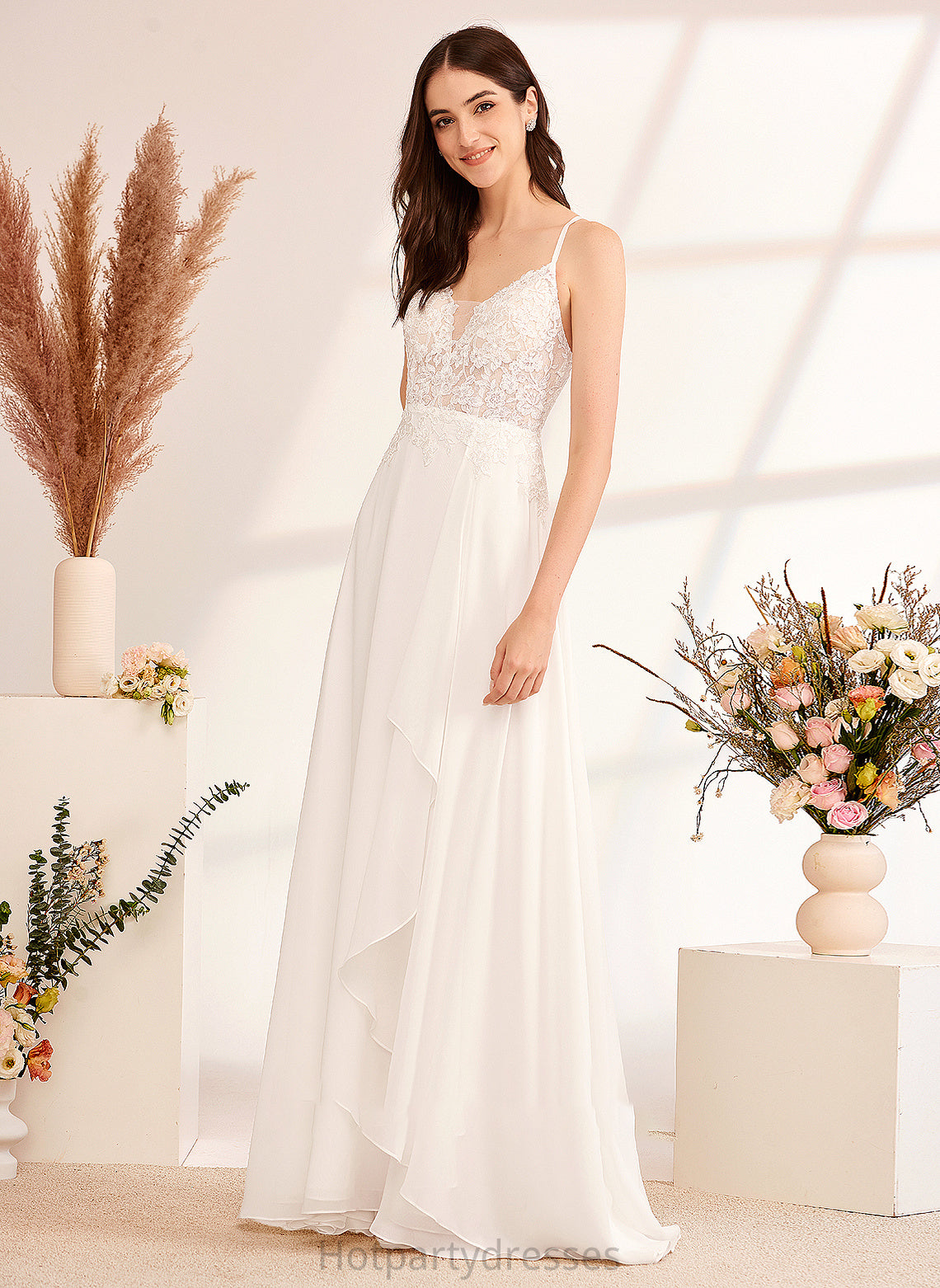 With Floor-Length A-Line V-neck Wedding Wedding Dresses Sequins Katrina Dress