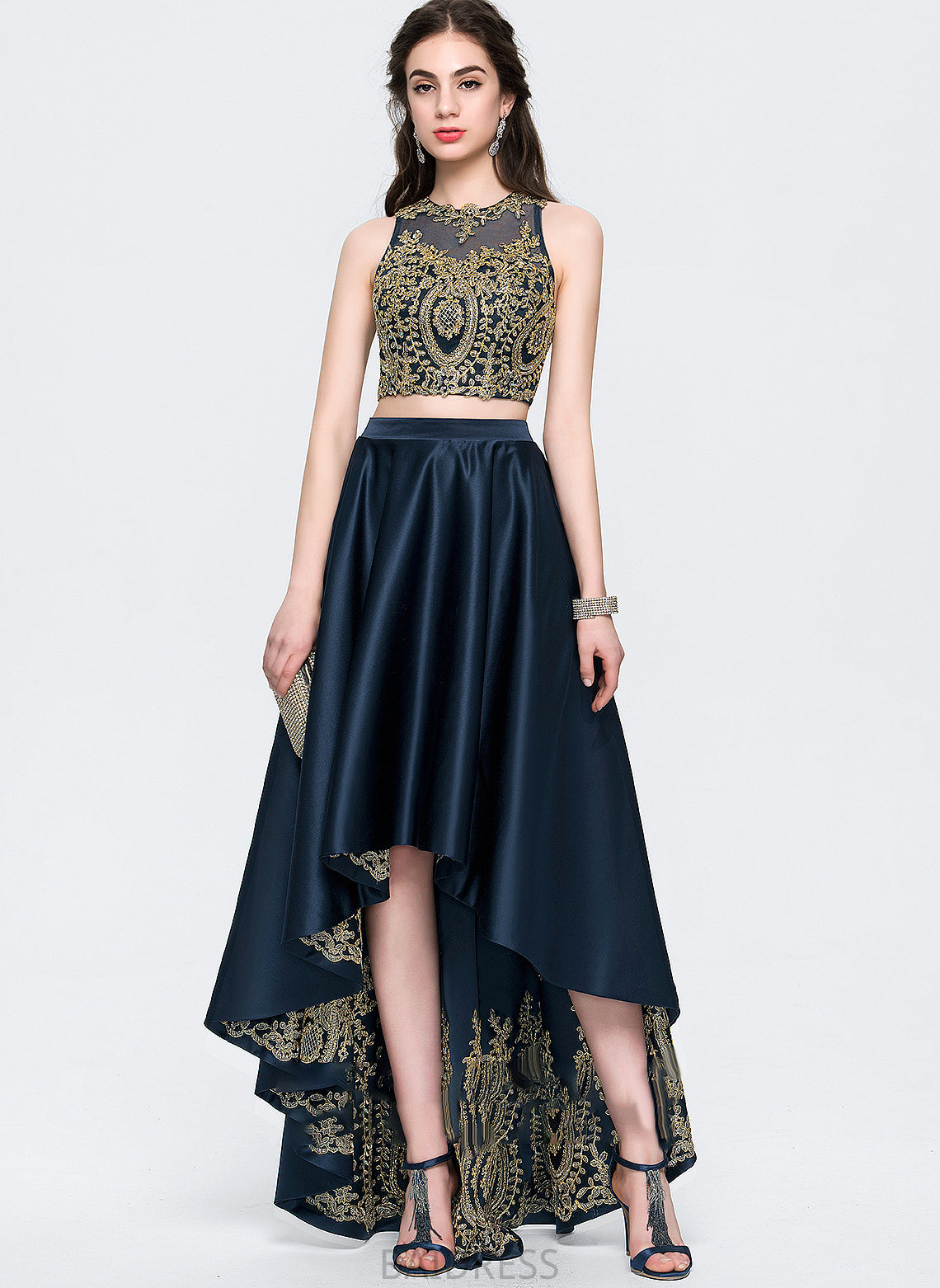 Beading Sequins With Asymmetrical A-Line Neck Scoop Satin Prom Dresses Gillian Lace