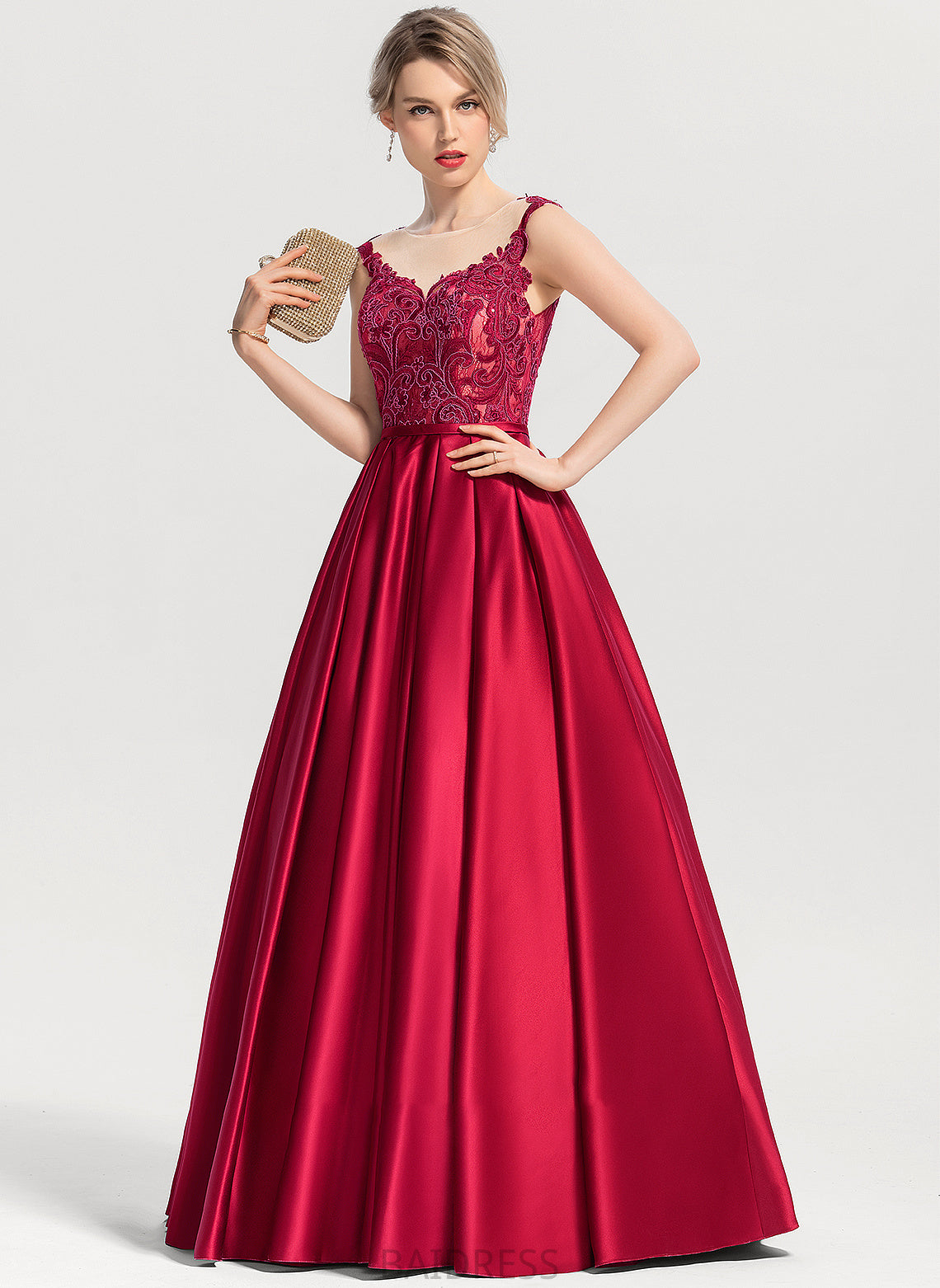 Scoop Prom Dresses Ball-Gown/Princess Satin Floor-Length Sequins Kaia With Neck