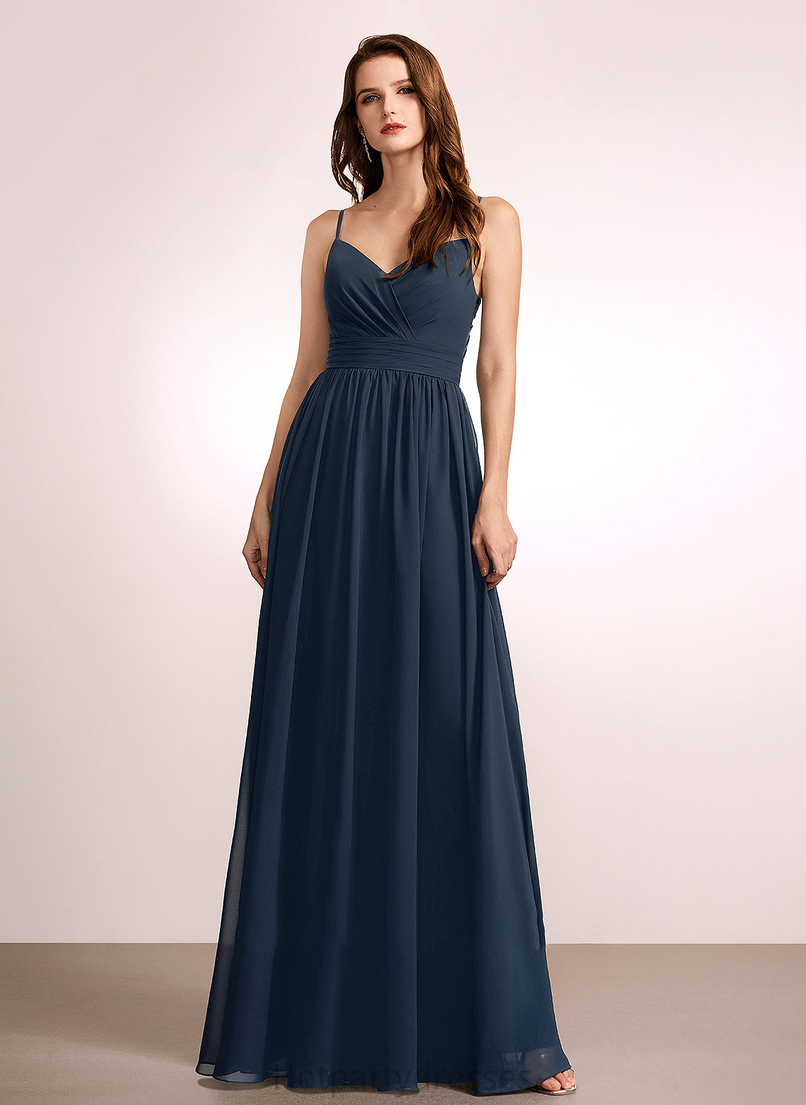 Length Embellishment Neckline V-neck Silhouette Lace Fabric Floor-Length A-Line Juliette Spaghetti Staps Sleeveless Bridesmaid Dresses