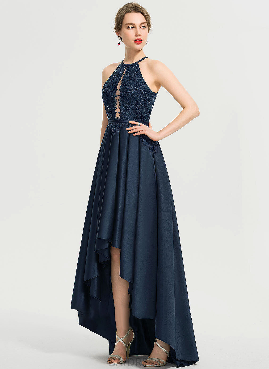 A-Line Cadence Neck Asymmetrical With Prom Dresses Sequins Scoop Satin
