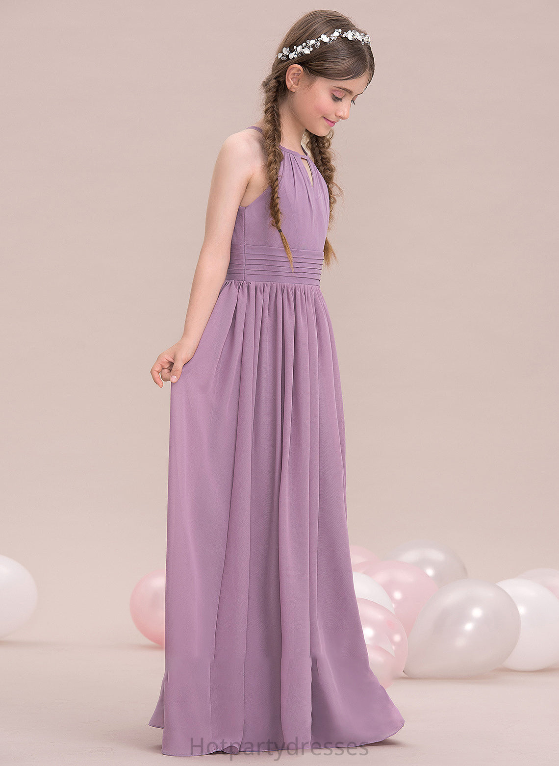 Gretchen A-LineScoopNeckFloor-LengthChiffonJuniorBridesmaidDressWithRuffle#119580 Junior Bridesmaid Dresses