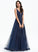 A-Line Tulle Lace With V-neck Sequins Prom Dresses Giselle Floor-Length