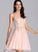 Tulle Sequins With A-Line Amani Beading V-neck Short/Mini Prom Dresses