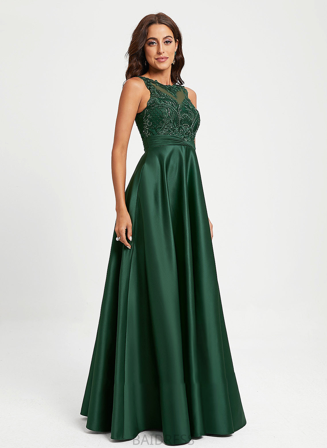 Zoe Scoop Sequins Lace Satin Neck Ball-Gown/Princess Prom Dresses With Floor-Length
