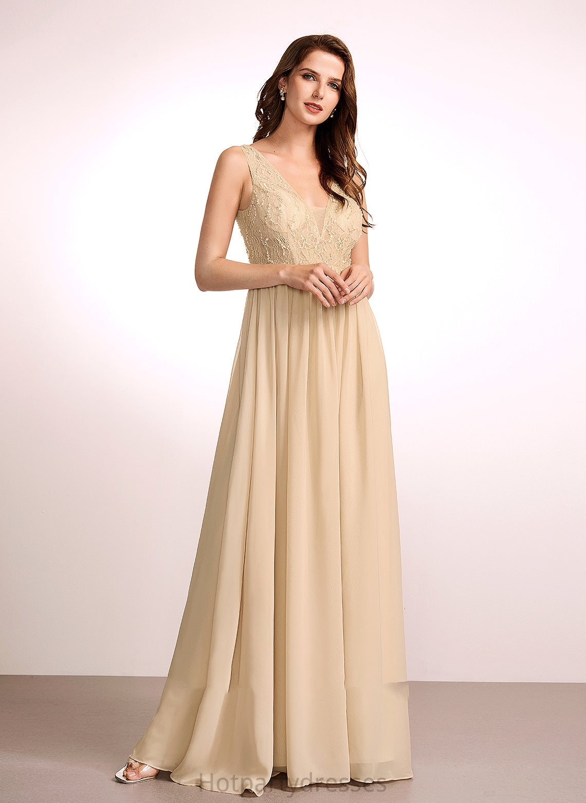 A-Line Floor-Length V-neck Sequins Length Silhouette Embellishment Fabric Neckline Mckinley Floor Length Sleeveless Bridesmaid Dresses