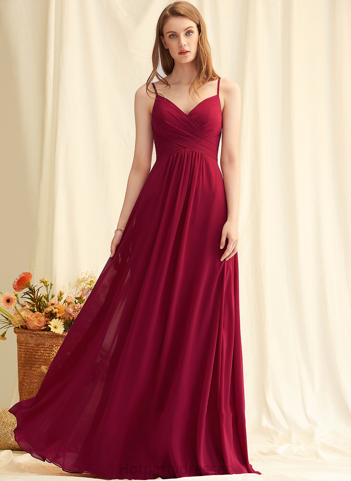 Length V-neck Fabric A-Line Embellishment Ruffle Neckline Silhouette Floor-Length Alyson Floor Length Short Sleeves Bridesmaid Dresses