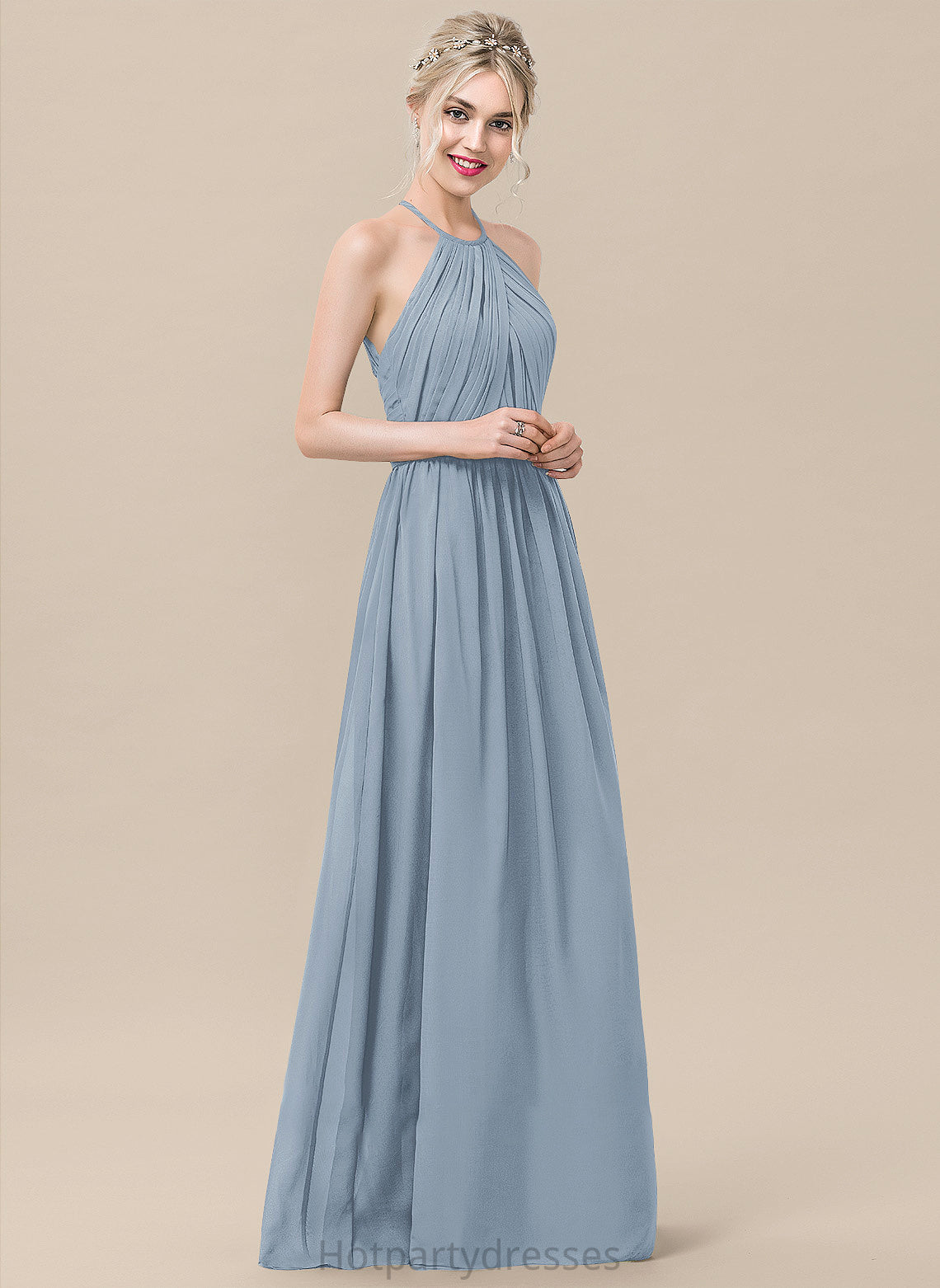 Neckline Silhouette Length Embellishment Floor-Length Ruffle Fabric A-Line ScoopNeck Lia Floor Length Natural Waist Bridesmaid Dresses