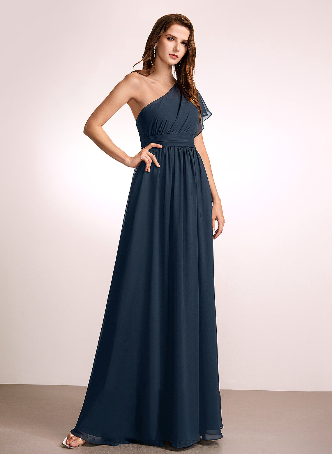Silhouette Embellishment Ruffle A-Line Length One-Shoulder Floor-Length Neckline Fabric Tessa A-Line/Princess Sleeveless Bridesmaid Dresses