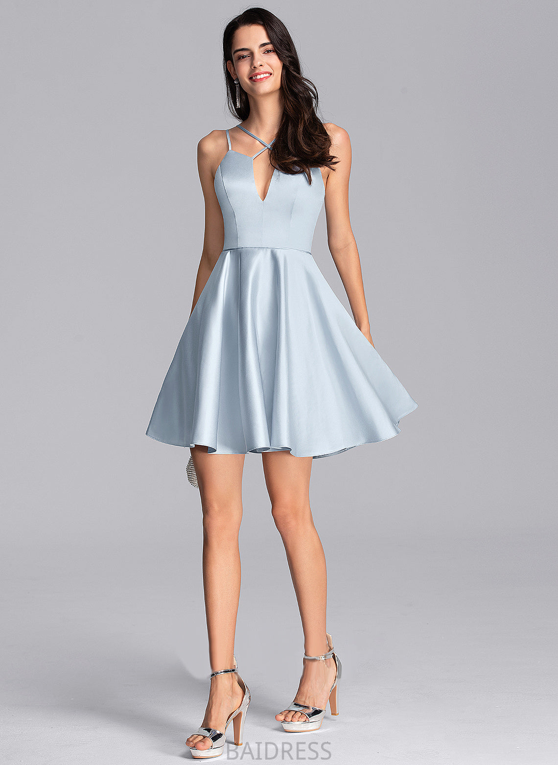 Short/Mini V-neck Satin A-Line Annabel Prom Dresses