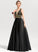 Satin Ball-Gown/Princess Sequins V-neck Sydney Floor-Length Prom Dresses Beading With