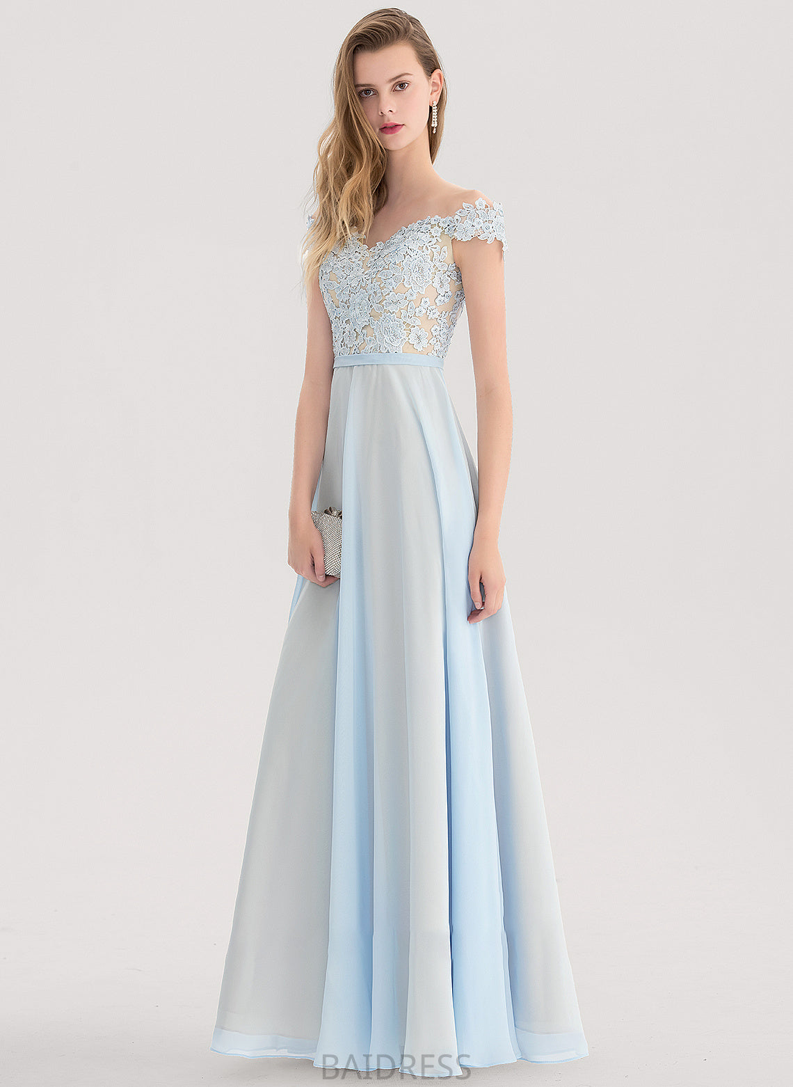 Carley A-Line Floor-Length With Off-the-Shoulder Beading Chiffon Sequins Prom Dresses