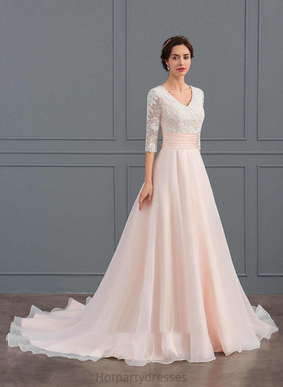 Xiomara Dress Ball-Gown/Princess V-neck Organza Ruffle Train Wedding Wedding Dresses Court With