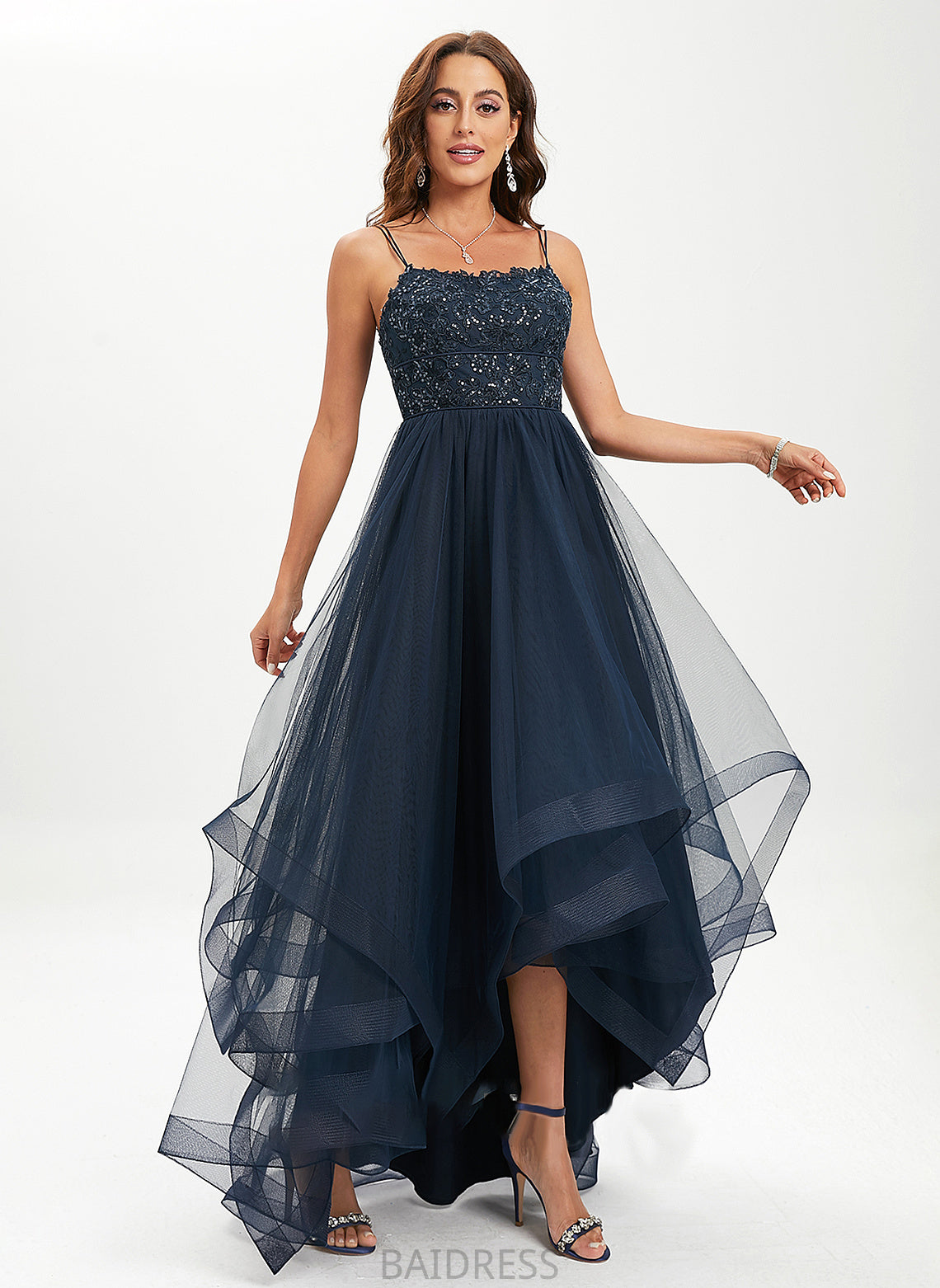 Asymmetrical Prom Dresses Sequins Neck With Ball-Gown/Princess Angel Lace Scoop Tulle