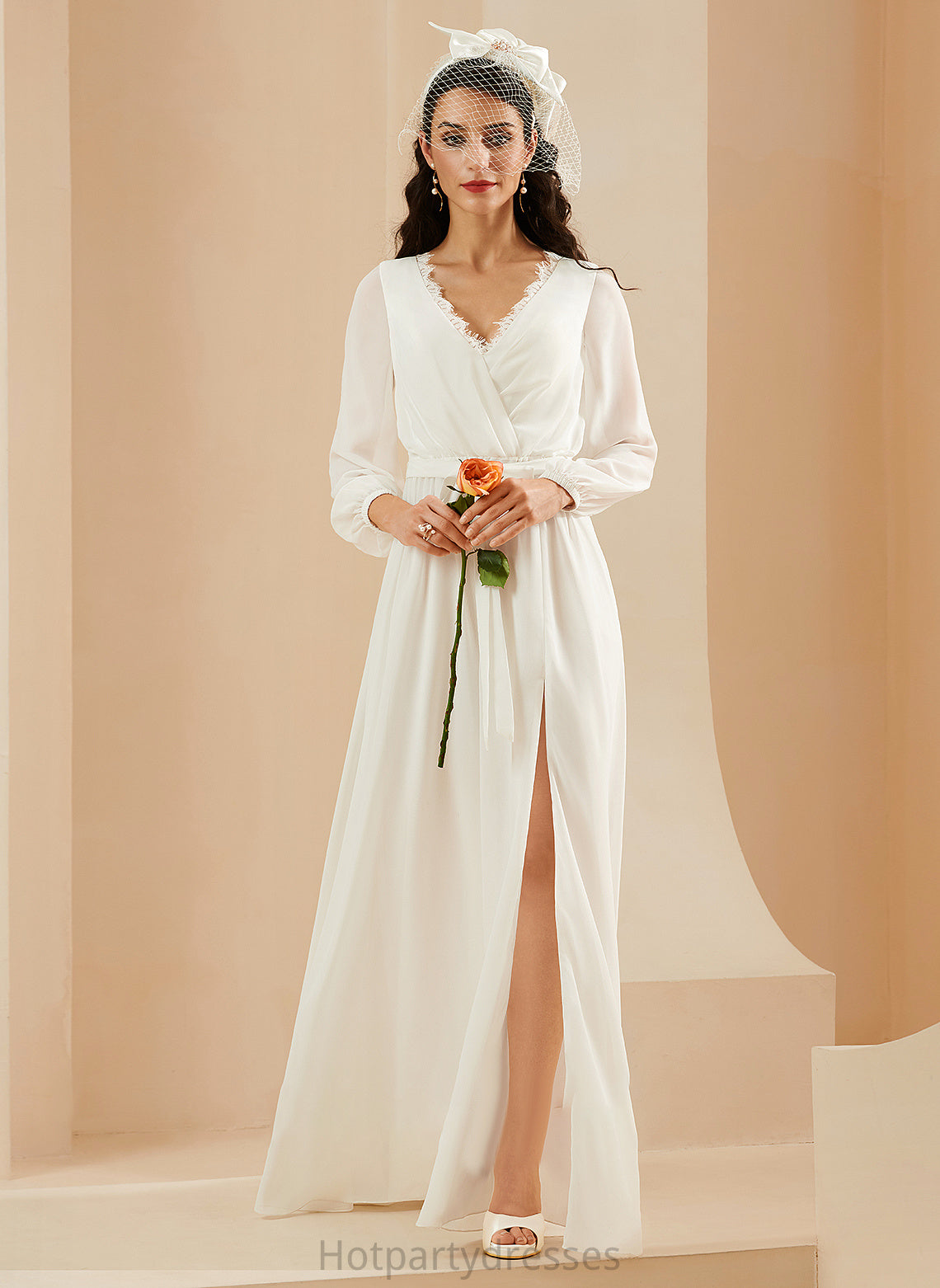 A-Line V-neck Wedding Dresses Front Split With Cassidy Lace Dress Wedding Floor-Length