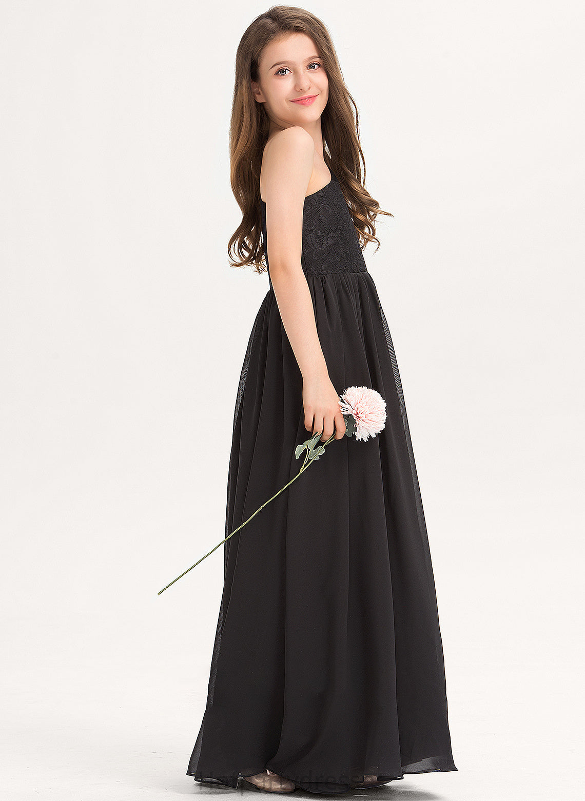 Junior Bridesmaid Dresses Selena Lace A-Line Chiffon One-Shoulder Floor-Length