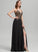 Prom Dresses A-Line V-neck Sequins Chiffon Front Split With Lace Cadence Floor-Length
