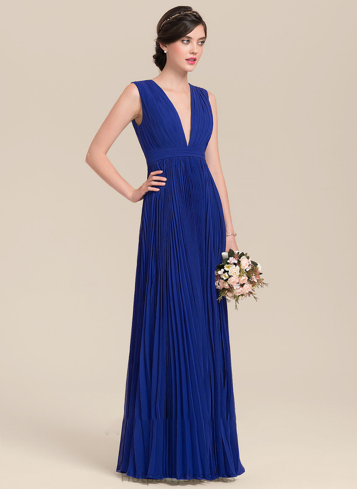 Length A-Line Silhouette Fabric Embellishment Floor-Length Bow(s) Neckline V-neck Pleated Karli Sleeveless Bridesmaid Dresses