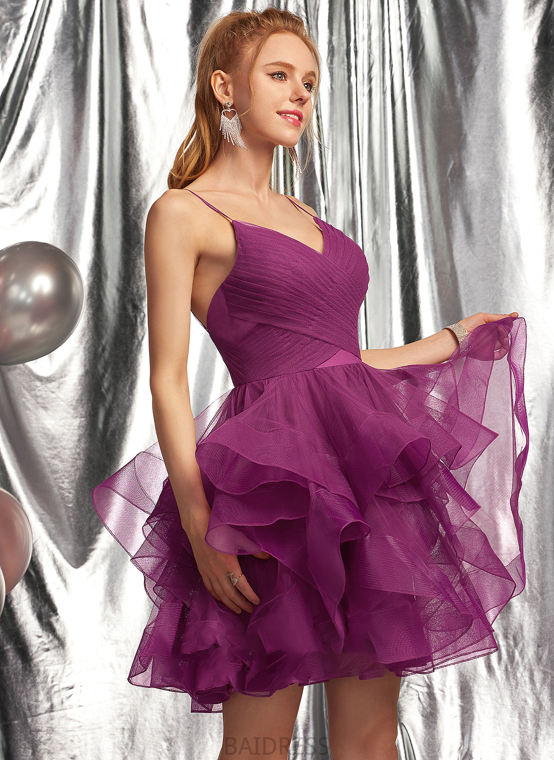 Ball-Gown/Princess V-neck Tulle Short/Mini Prom Dresses Ariella