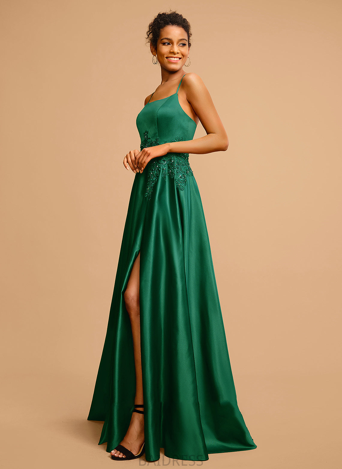Beading Ball-Gown/Princess Sequins Prom Dresses Satin With Floor-Length V-neck Elizabeth