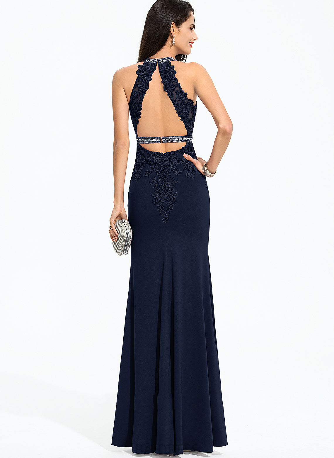 Sheath/Column Floor-Length Prom Dresses Beading Sequins Chaya Neck Scoop Jersey With