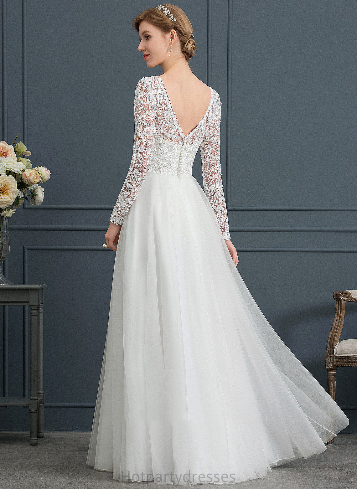 Hadley Dress Wedding Tulle V-neck Floor-Length A-Line Wedding Dresses